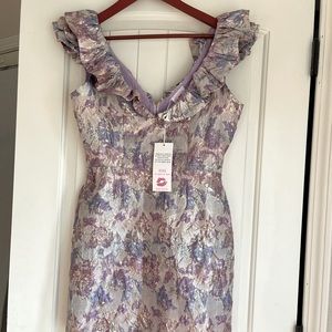 Buddy Love ruffle shoulder metallic mini dress